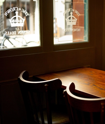The interior seating area at The Crown.