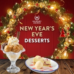 A banner promoting New Years Eve Desserts at Hungry Horse venues.