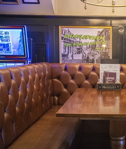 Interior seating area in a pub restaurant