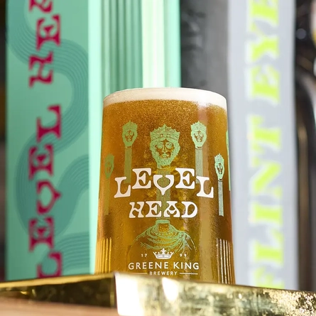 A pint of Level Head on a bar