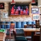 interior restaurant and seating area with a pool table