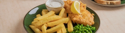 A main of fish and chips served at Farmhouse Inns.
