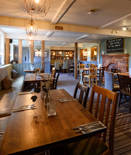 Interior seating area in a pub restaurant
