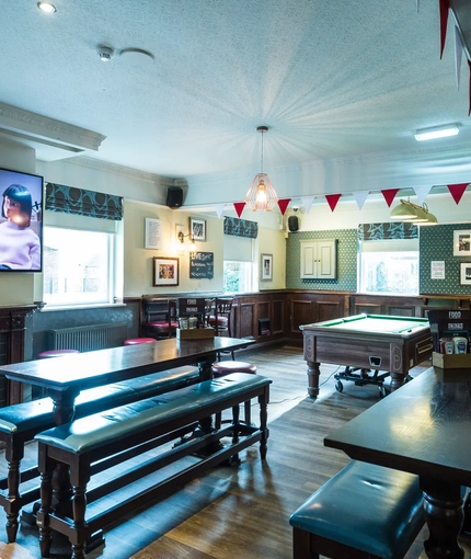 interior seating area with pool table