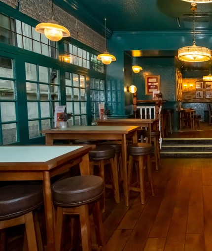 Interior of the pub in the seating area.