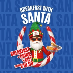 A banner promoting Breakfast with Santa at Hungry Horse venues.