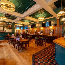 Interior bar and seating area of the Railway Tavern