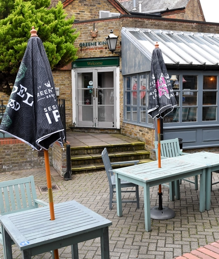 External view of a pub and beer garden