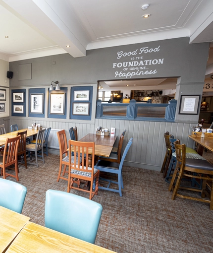 Interior dining area of a pub.