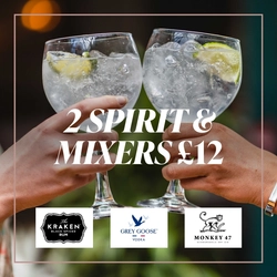 2 spirit and mixers for £12