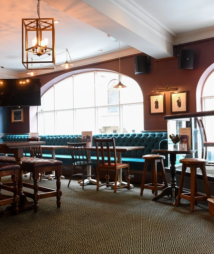 Interior seating area in a pub restaurant