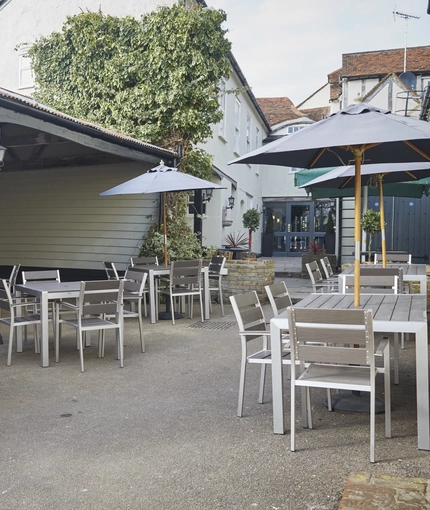 The beer garden of The White Hart.