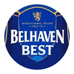 The circular logo for Belhaven Best ale, on a white background.