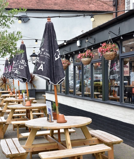 External view of a pub and beer garden