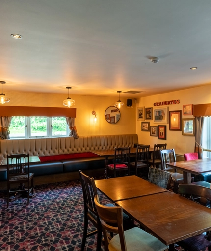 Interior dining area of a pub.