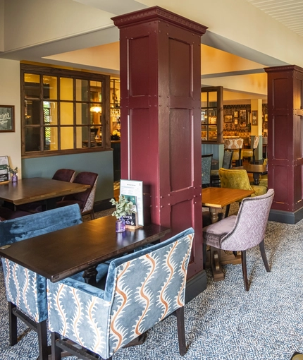 The interior restaurant and seating area at The Bell.
