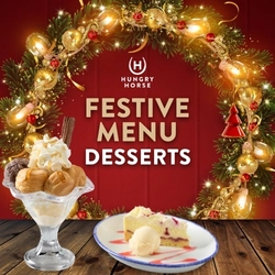 A banner promoting Festive Desserts at Hungry Horse venues.