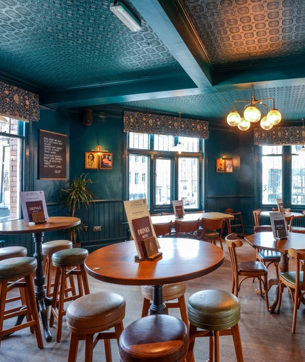 Interior seating area in a pub restaurant