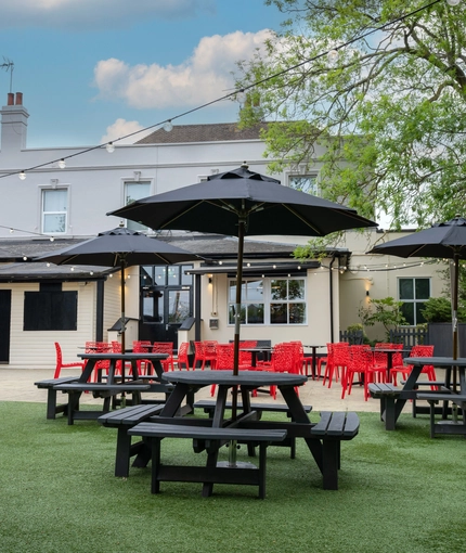 The exterior beer garden seating area at The Star in Gillingham.
