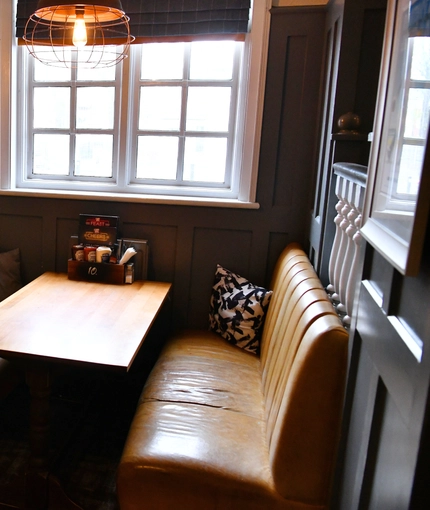 interior seating area and restaurant
