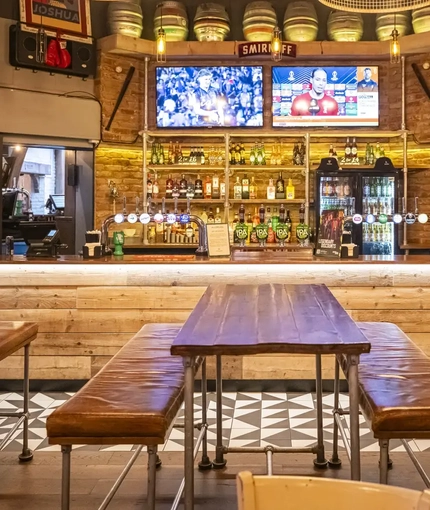 interior bar and seating area of the pub