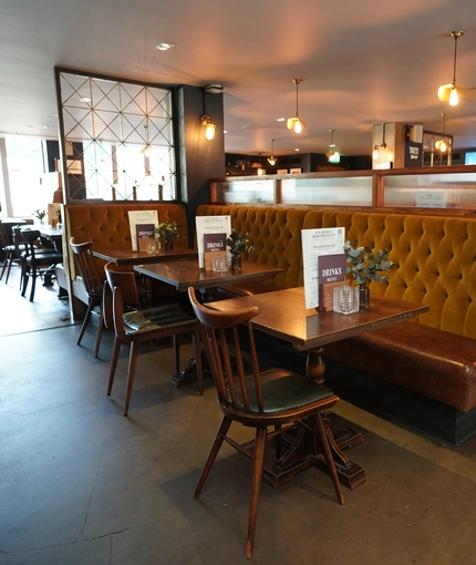 Internal seating area in a pub restaurant