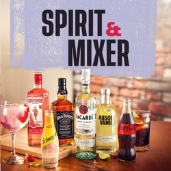 A banner displaying a range of different spirits and mixers available at Flaming Grill venues.