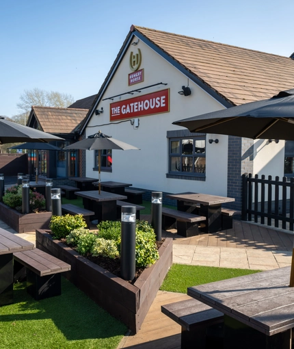 The exterior beer garden and seating area at the Gatehouse.