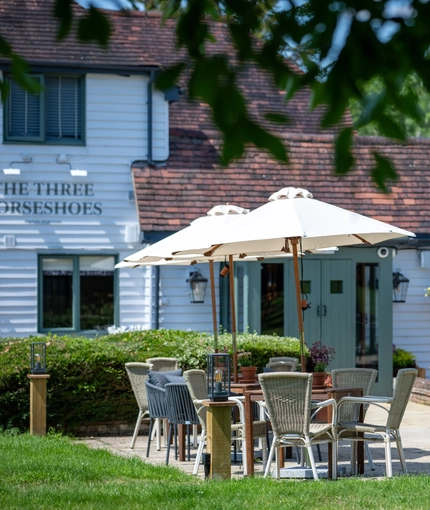 The beer garden at the Three Horse Shoes.
