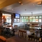 Interior dining area of a pub with a TV.