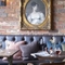 Restaurant seating area with glasses on the tables