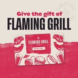A banner for a Gift Card available at Flaming Grill venues.