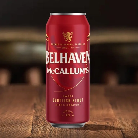 A can of Belhaven McCallums on a table.