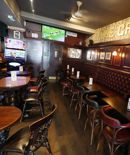 Interior seating area in a pub restaurant