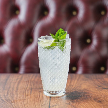 An advertising image of a low/no alcohol Mojito cocktail.