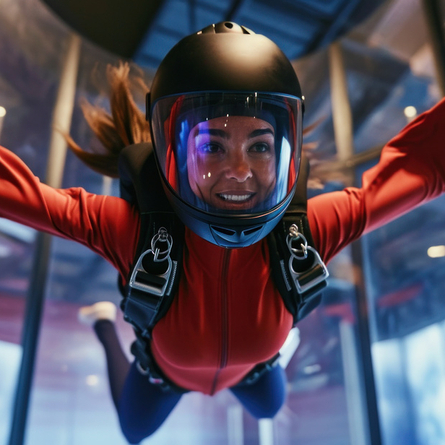 An image of a person enjoying an indoor activity at iFLY advertising local attractions near to Chef & Brewer venues.