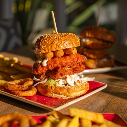 A served main Tingly Tedster burger main available at Hungry Horse venues.
