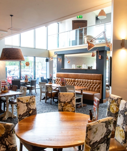 Interior dining area of a pub.