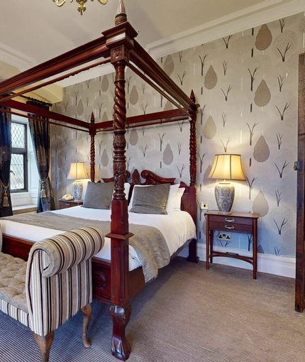 A hotel room inside The Rothley Court Hotel.
