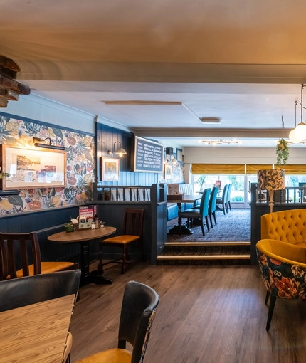 Interior seating area of the Cricketers in Southwick