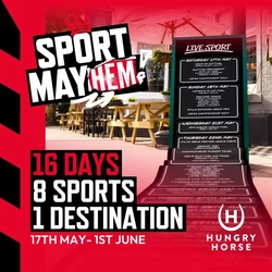 A banner promoting the Sports Mayhem Campaign in select Hungry Horse venues.
