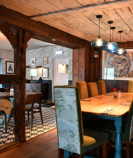 Interior dining area of a pub.