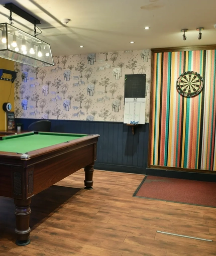 interior seating area with pool table