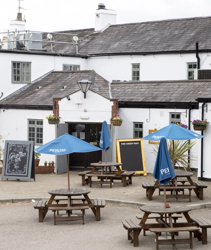 The beer garden of The Green Man Inn.
