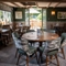 Some tables in the restaurant of the Three Horse Shoes.
