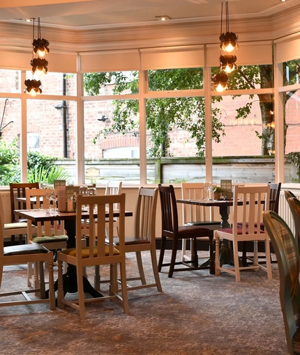 A restaurant area in a pub