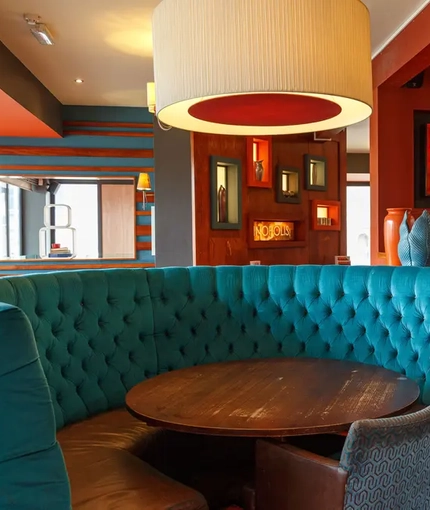 Interior dining area of a pub.