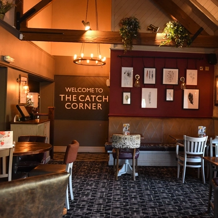 Interior dining area of a pub.