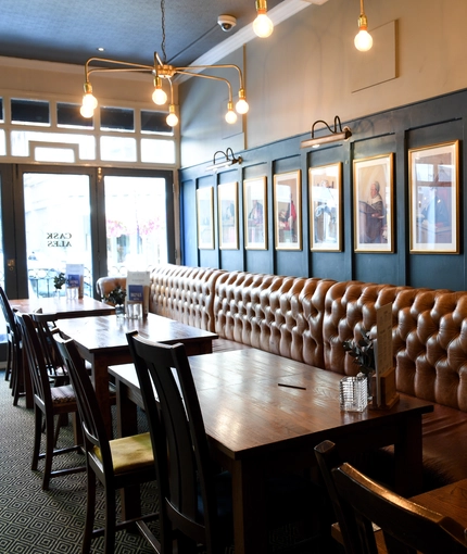 Interior seating area in a pub restaurant
