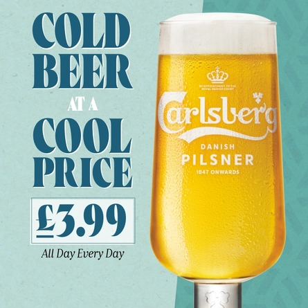 A graphic promoting Carlsberg for £3.99.